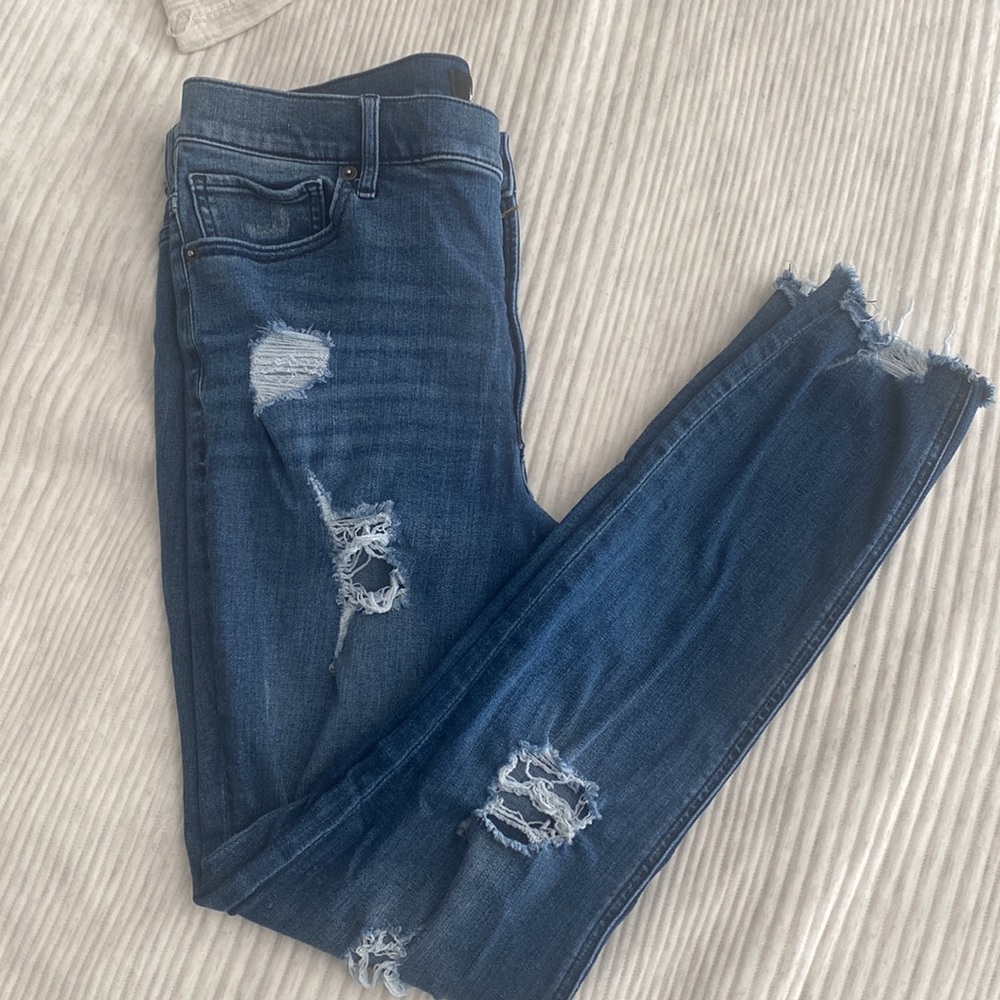 Express Ankle High Rise Distressed Stretch Denim